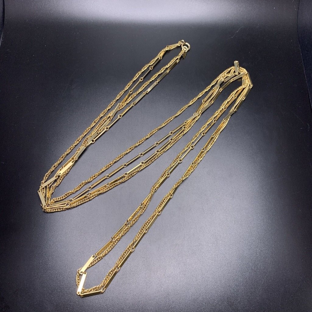 Celebrity Ny Long Layered Chain Necklace Gold Tone Classic 54 Inch Vintage